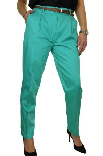 Chino Pleated Tapered Leg Trousers FREE Belt Hot Green NEW 8-22 