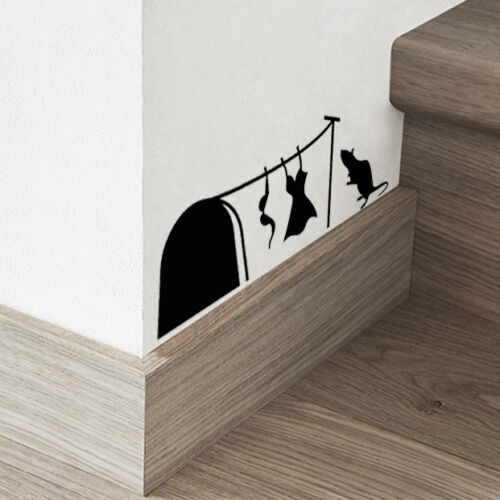 Funny mouse hole wall skirting board stair decal stickers