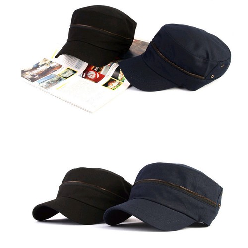 XL~2XL 61~64Cm Unisex Mens Zipper Stretch Fit Cadet Military Cap Trucker Hats
