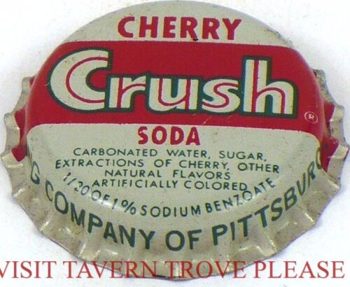 Unused 1950s Cherry Crush Soda Cork Crown Pittsburgh Pennsylvania