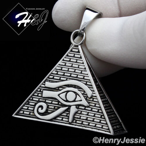 MEN/'s Stainless Steel Silver//Black//Gold Eye of Horus Pyramid Charm Pendant*P89
