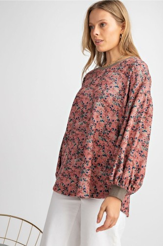 EASEL Wildflower Long Sleeve Knit Pullover Tunic Sweater