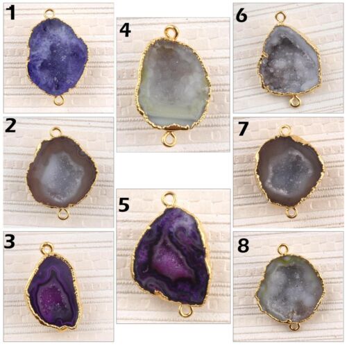 Natural Geode Druzy Silver Gold Plated Single Double Bail Connector Make DIY 