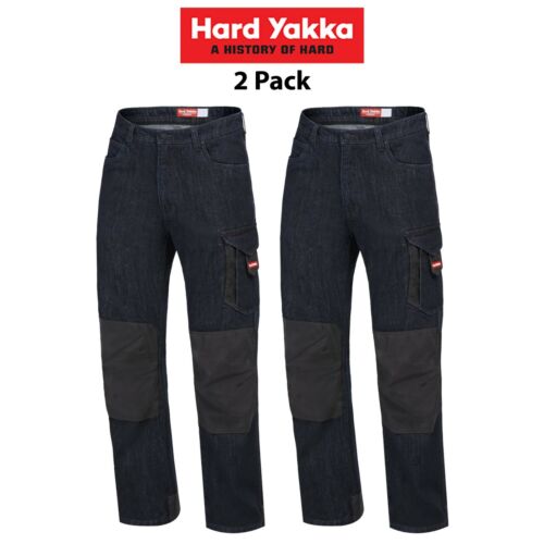 Mens Hard Yakka Legends Denim Work Jeans 2 Pack Cargo Pants Tough Cordura Y03041 
