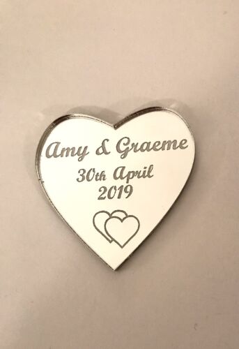 Personalised Heart Wedding Favours Keepsake Gifts In Silver Mirrored Acrylic 