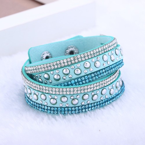 Faux Leather Wrap Bracelet Bangle Wristband Cuff Rhinestone Crystal Jewellery UK