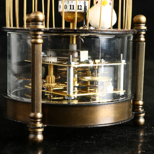 Exquisite Brass Mechanical clock birdcage shape two bird