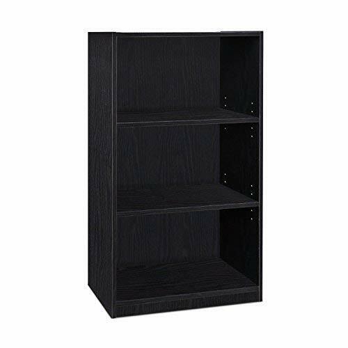 3-Shelf Black Bookcase Adjustable Shelves Book Case Open Storage Modern Display