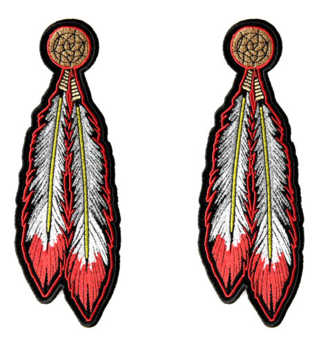 Pair Of Native Indian Red Dream-catcher Feathers Patch