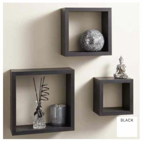 Set of 3 or 4 Floating Wall Shelves Storage Display Shelf White Black Grey Oak