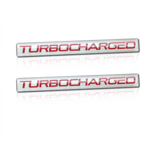2 Brand New TURBOCHARGED Turbo Charged Badges Sticker Emblem Silver Red