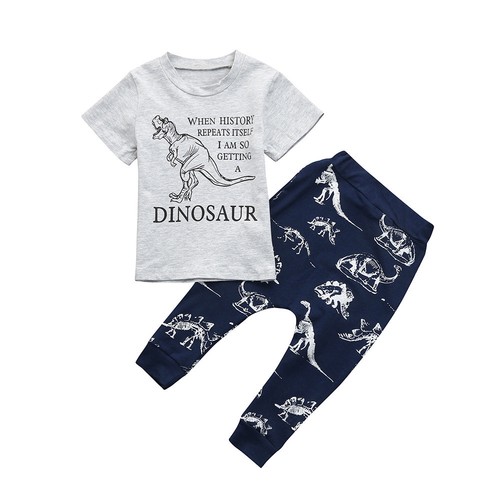 Toddler Kids Baby Girls Boys Dinosaur Print Tops T Shirt+Long Shorts Outfit Set