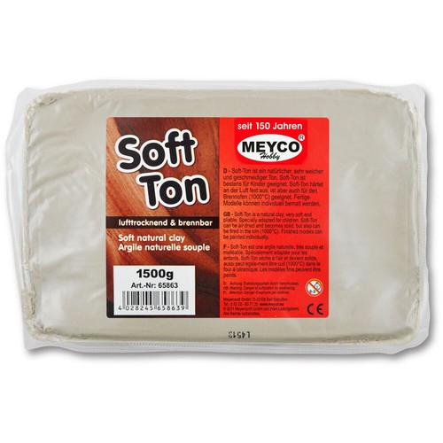 Meyco Hobby Modelliermasse 1,5 kg Ton weiß lufttrocknend Knetmasse zum Basteln