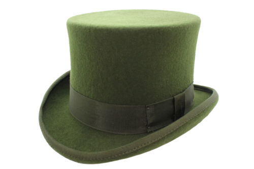 Gents Wedding Derby Event 100/% Wool Hand Made Satin Lined Olive Top Felt Hat