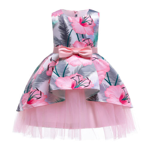 Kid Girls Casual Floral Print BowKnot Dress Princess Party Wedding Tutu Dresses