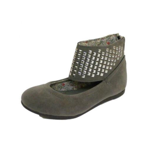 Girls Grey Faux Suede Ankle Strap Studded Slip-On Pumps Casual Shoes UK Kid 11-6
