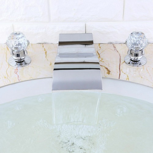Wave Waterfall Spout Design Bathroom Vanity Sink Faucet Double Crystal Handles