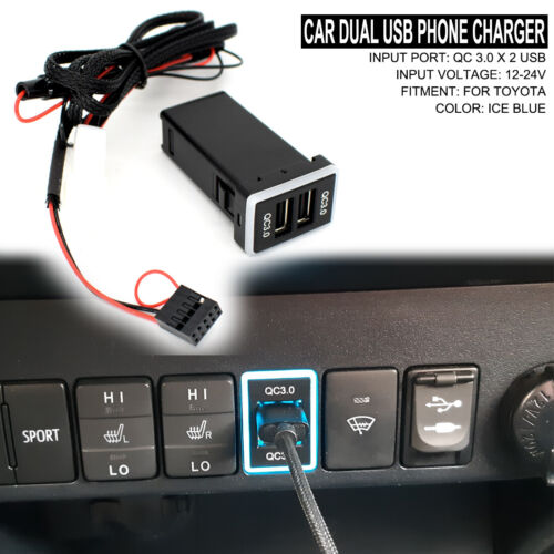 Para Toyota Coche QC3.0 Dual USB Cargador Teléfono DC12V jugar Enchufe de carga de carga rápida 