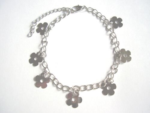 Daisy flower shaped charm silver coloured adjustable chain anklet festival 