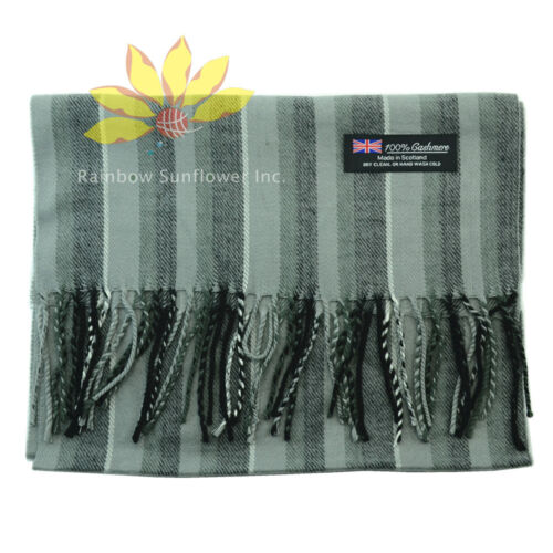 Men Women unisex 100%CASHMERE Scarf Plain Thick stripe Soft Warm Wool SCOTLAND 