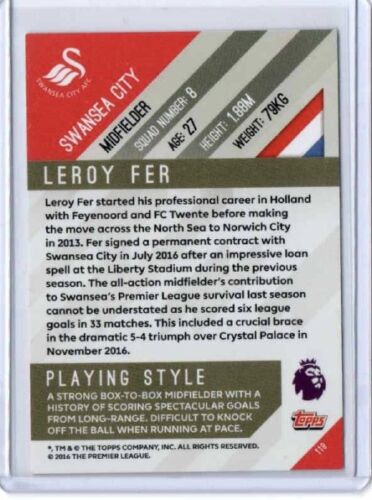 Leroy Fer 2017//18 Topps Premier League Soccer paralelo Verde #119