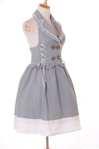 JSK-30-1 Grau Rockabilly Retro Vintage Gothic Lolita Westen-Kleid Cosplay Kostüm