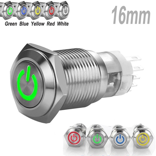 Car Boat Auto 12V LED Push Button Metal Switch 16mm Push ON//OFF Switch Latching