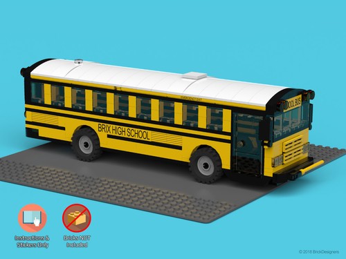 Instructions /& Stickers to build a custom Lego School Bus /"Flat Front/" NO BRICKS