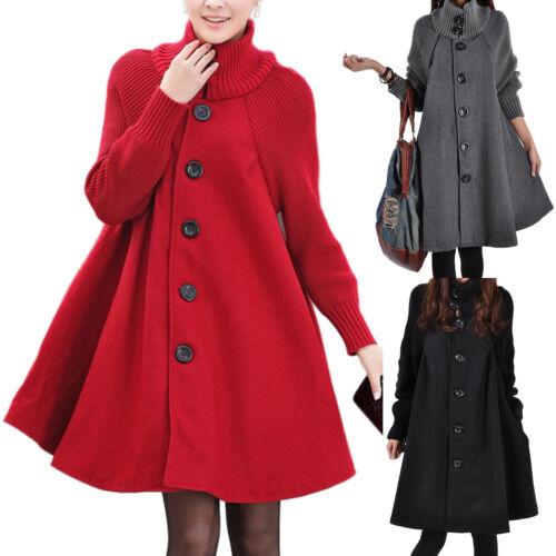 Winter Warm Womens Long Trench Coat Woolen High Neck Parka Overcoats Cardigans