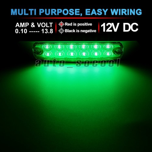 10X 12 LED Smoked Green 6.4/" Thin Side Clearance Marker Light Waterproof 12V
