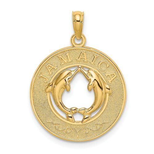 Details about   14k 14kt Yellow Gold JAMAICA On Round Frame Dolphins Charm PENDANT 24.7 mm 