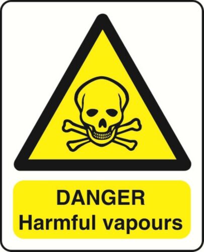 DANGER HARMFUL VAPOURS HEALTH AND SAFETY WARNING STICKER LATEX PRINTED WARN160 