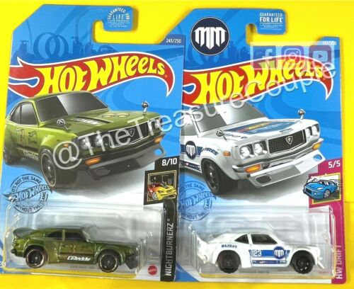 Lot of 2 Hot Wheels 2021 MAZDA RX-3 Green and White B111 