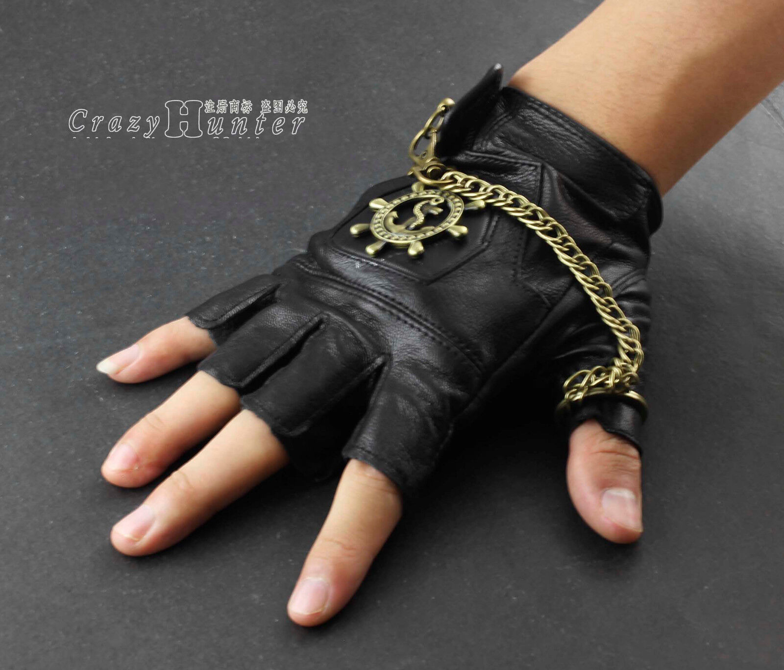 Mens Genuine Leather Steampunk Gothic Biker fingerless Gloves | eBay