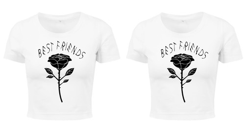 2x Bauchfrei Crop Top SET /"BFF Rose/" best friends blondie brownie sister queen