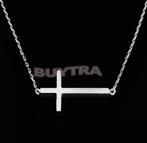 2015 New Gold Silver Horizontal Sideways Cross Necklace Side ÁÁ