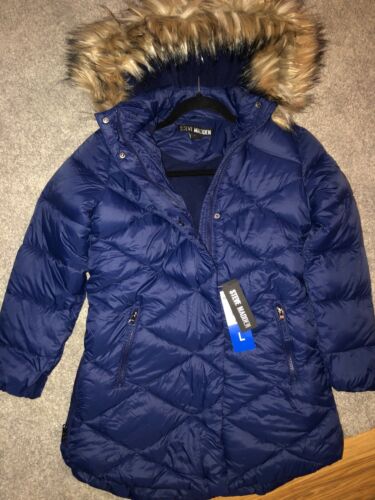 STEVE MADDEN Girl's Long Outerwear Faux Fur hooded Parka jacket blue Size L 