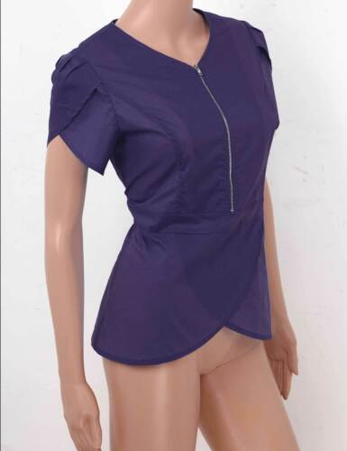 Women/'s Fashion Nursing Scrub Tops Uniforms V Neck Petal Short Sleeves Top #S-XL