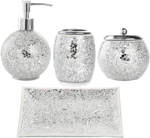 4-Piece Glass Mosaic Bath Accessory Completes Bathroom Accessories Set 