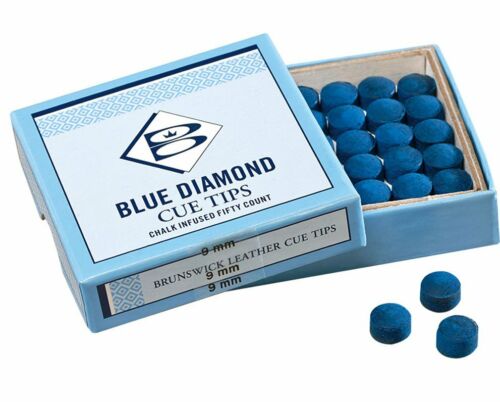 Brunswick Blue Diamond Leather Cue Tips 9mm 10mm 11mm Snooker Pool 2 or 5 Tips