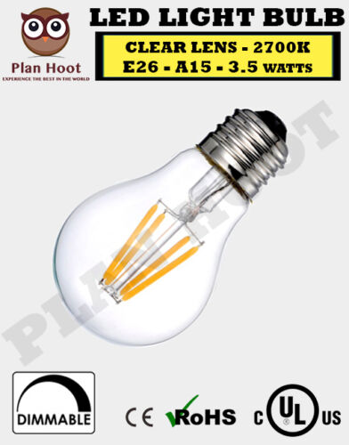 E26 3.5W A15 LED Filament Light Bulb Clear Lens 2700K AC120 UL Listed Dimmable 