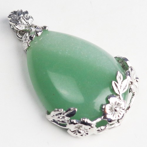 New Natural Gemstones Teardrop Silver Flower Reiki Chakra Pendant for Necklace