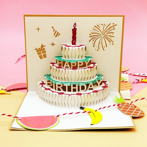 3D Pop UP Cards Birthday Card Cake Greeting Postcards Stickers Kids Girls Gifts