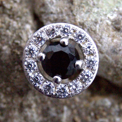 Diamond-Unique Black Diamond Halo Stud Earrings Solid Silver Platinum over