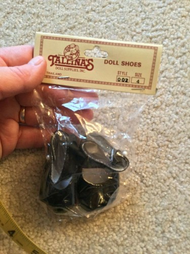 Doll Shoes Size 4 Style 002 Solid Black Pearl Button Closure New Old Stock Talli