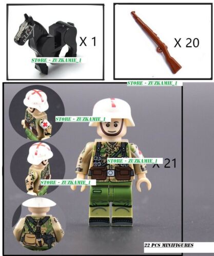 21pcs Minifigures Lego MOC WW2 Military Horse Soldier US Britain Army Weapon Toy