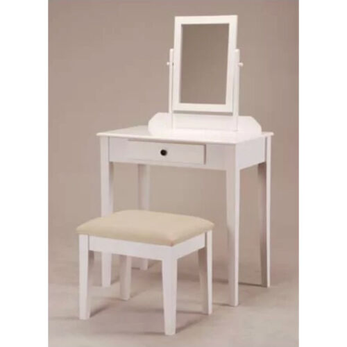 Makeup Vanity Table Set Tilt Mirror Dresser Stool Bench Drawer Modern Solid Wood 