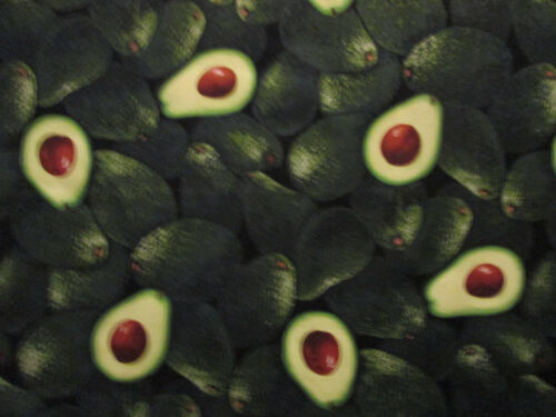 AVOCADOS GREEN REALISTIC SNACKS FOOD COTTON FABRIC FQ