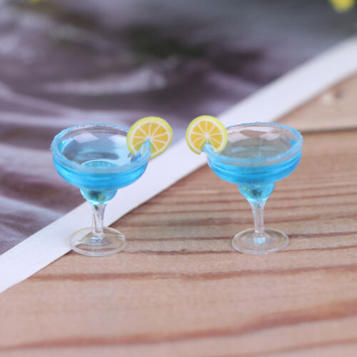2Pcs 1:12 Dollhouse miniature blue cocktail cup simulation drink glass model tAB