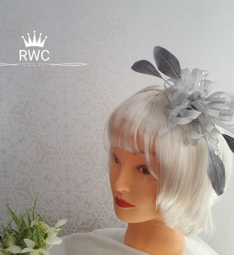 jewels silver shimmer and silver//grey feather fascinator head band